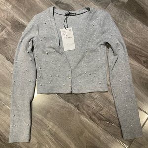 Zara grey pearl cardigan sweater